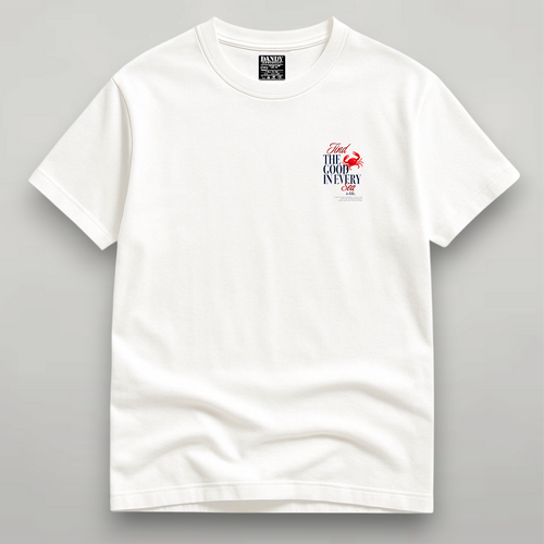 DANDY Find The Good In Every Sea T-Shirt Uomo Donna – Maglietta Bianca Coastal Style con Granchio Rosso